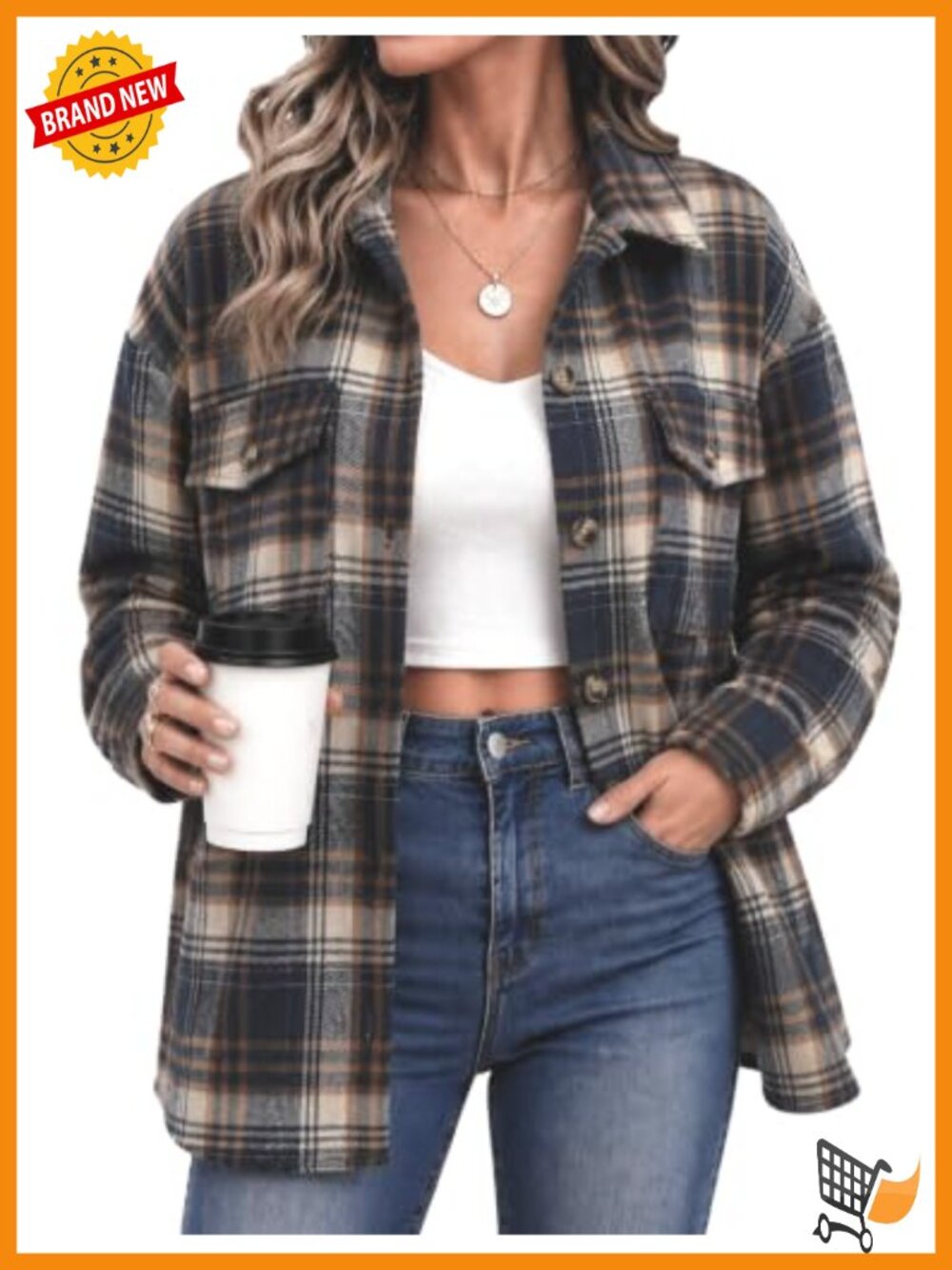 Zeagoo Women's Flannel Plaid Shacket Long Sleeve Button Down Jacket